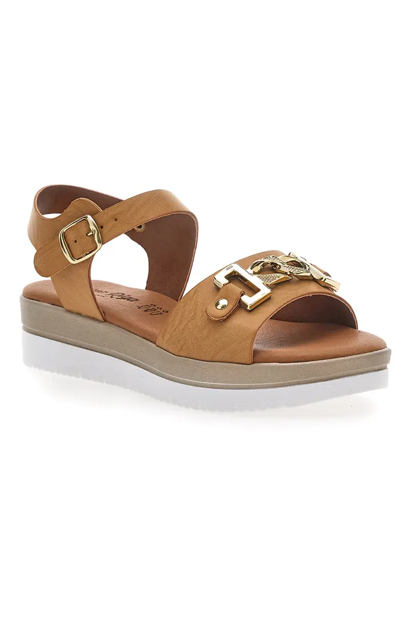 Sandali marroni con morsetto dorato Prima Riga 7 miniatura 2