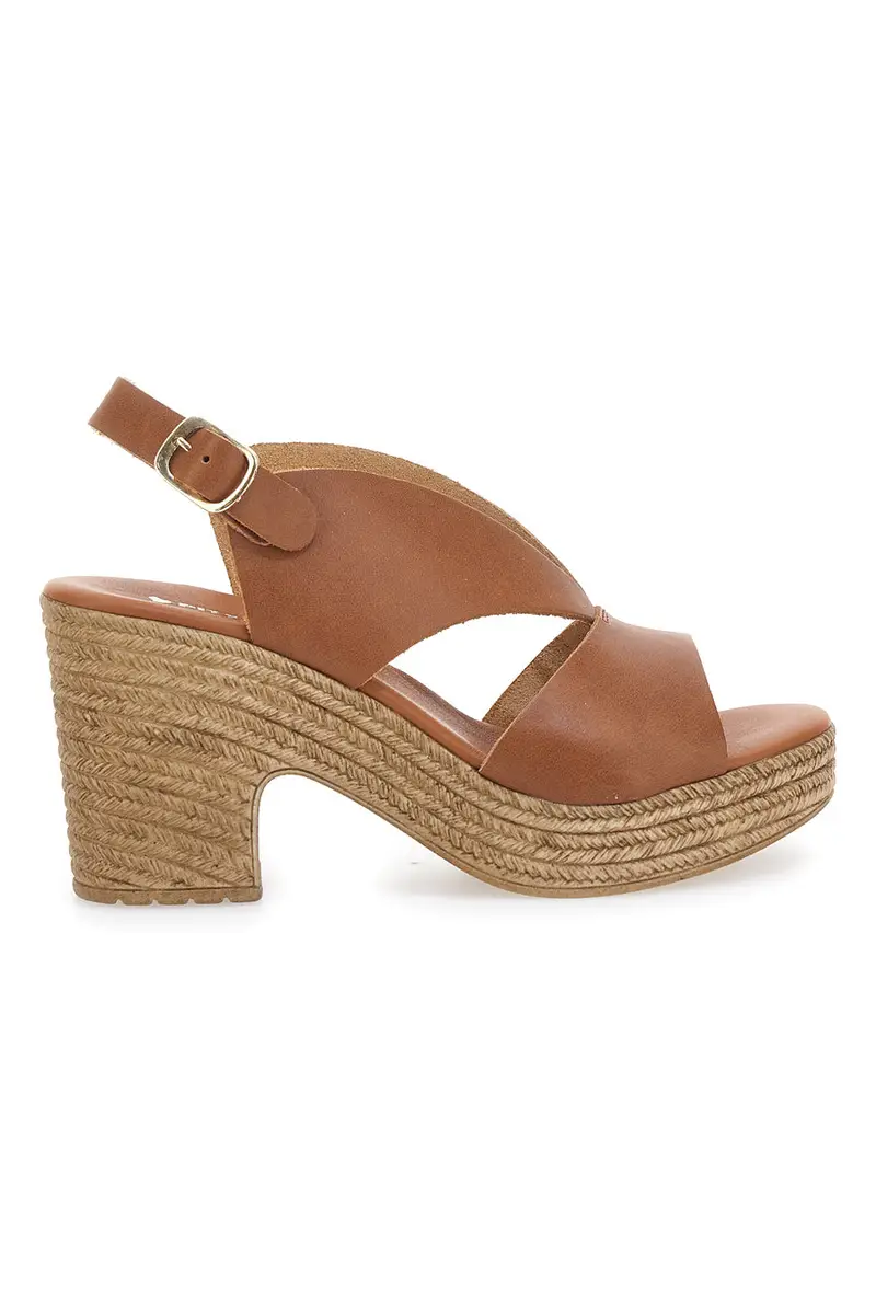 Sandali Marroni in Pelle con Tacco Effetto Rafia Made in Italy PITTARELLO 6714313