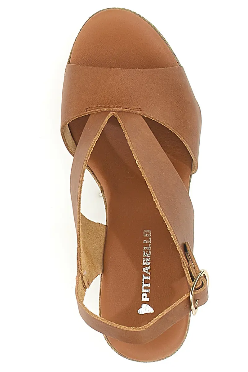 Sandali Marroni in Pelle con Tacco Effetto Rafia Made in Italy PITTARELLO 6714313 miniatura 3
