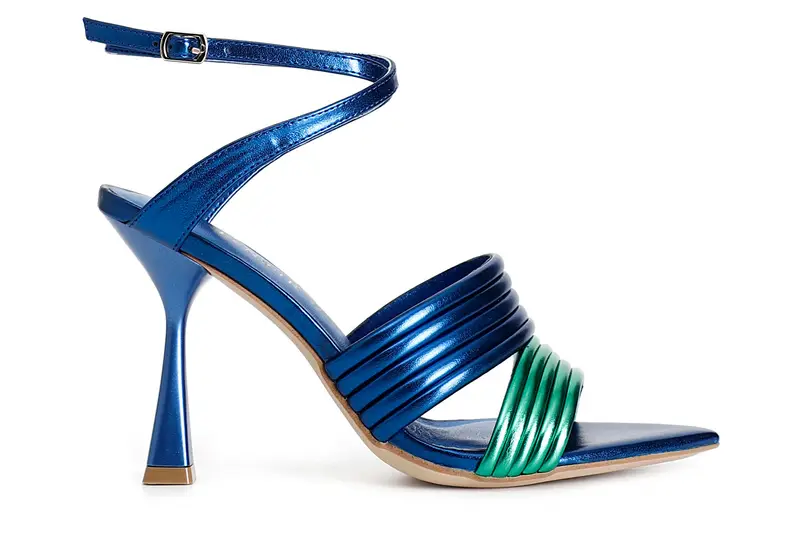 sandali metallizzati con listini imbottiti cobalto/verde