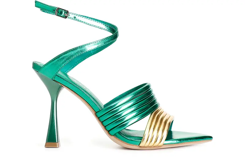 sandali metallizzati con listini imbottiti smeraldo/oro 37