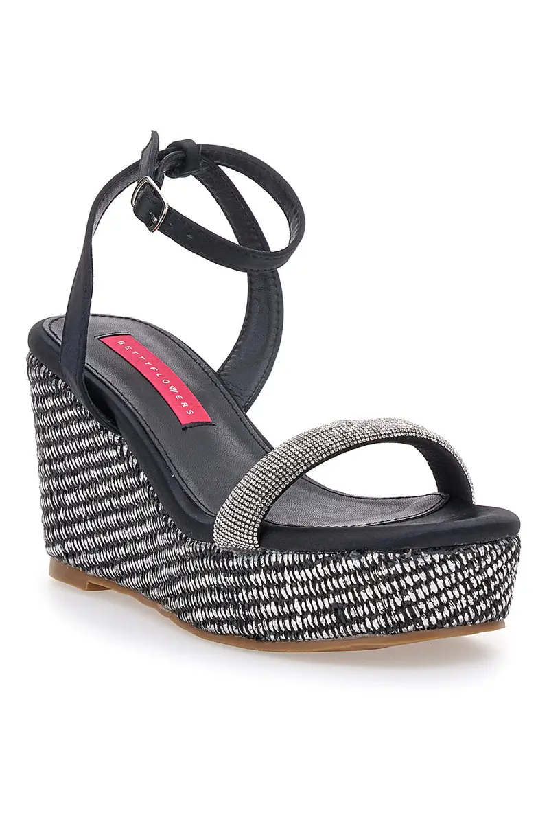 Sandali Nere Con Cinturino e Zeppa 10 cm Bettyflowers 1402 miniatura 2