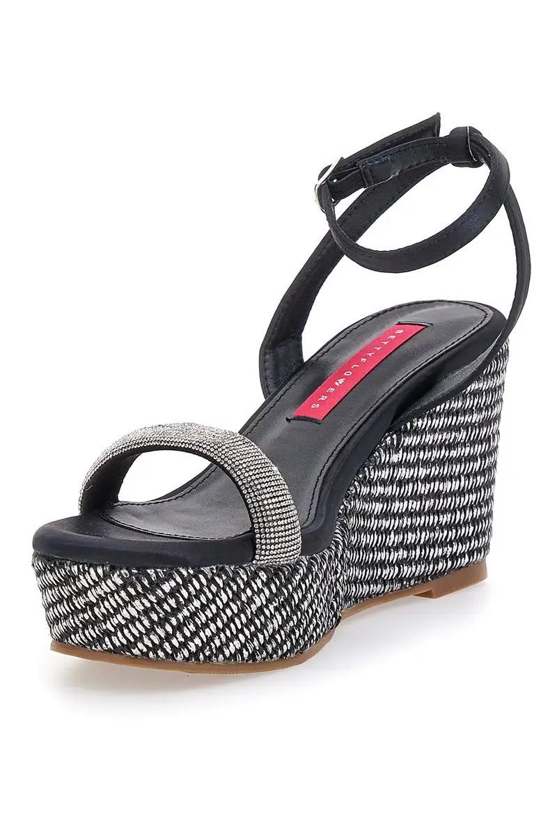 Sandali Nere Con Cinturino e Zeppa 10 cm Bettyflowers 1402 miniatura 3