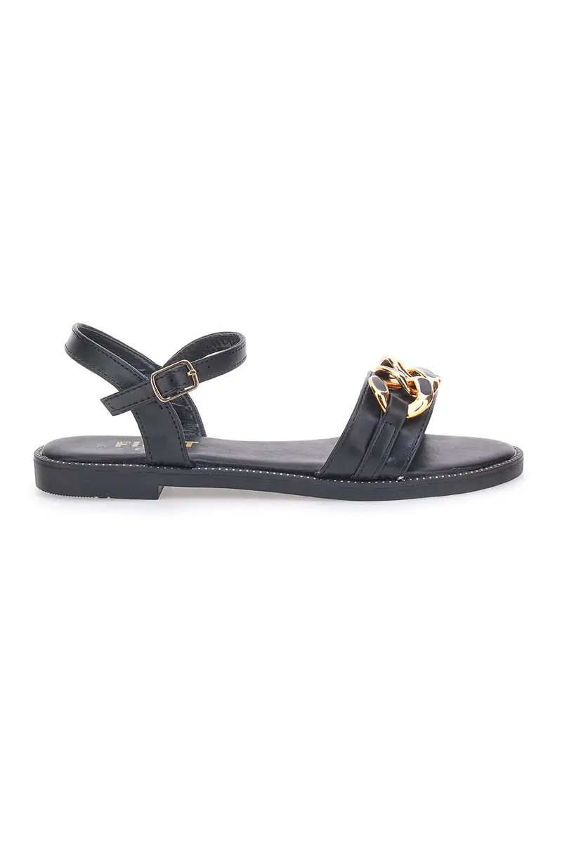 Sandali neri con catena oro e cinturino The First Chic PRE5384