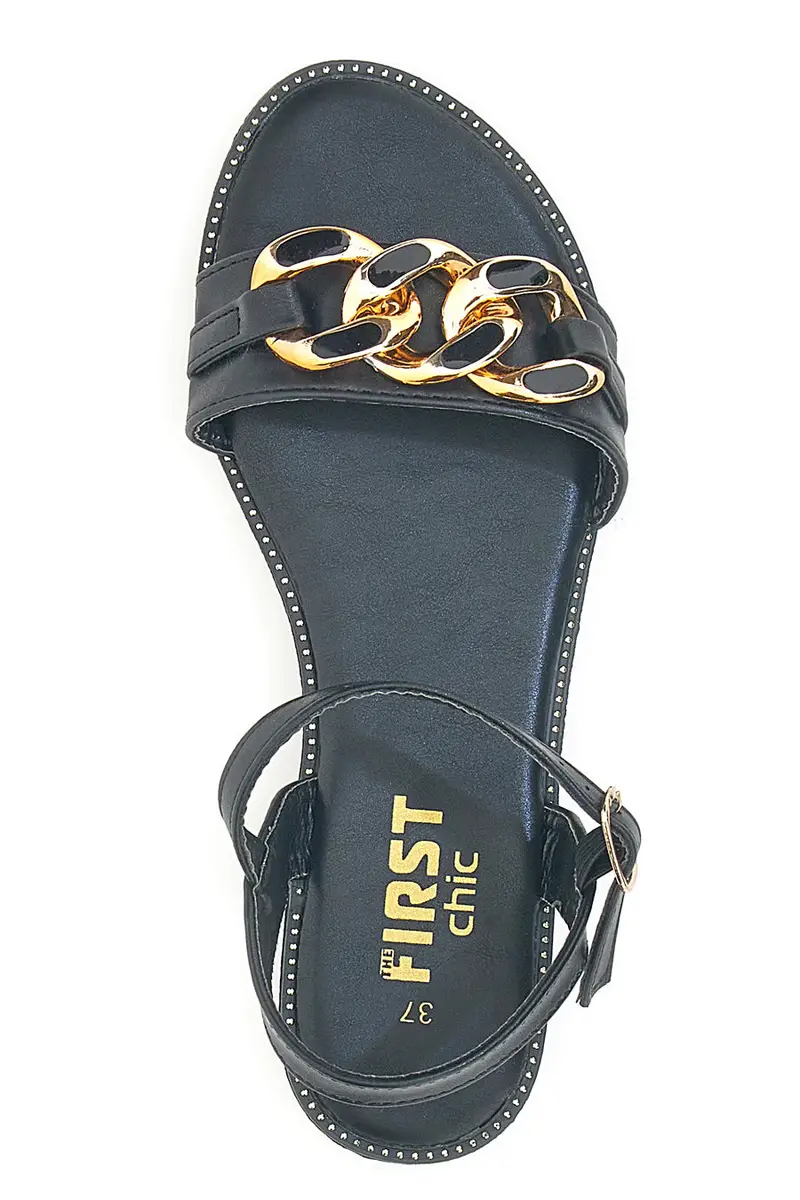 Sandali neri con catena oro e cinturino The First Chic PRE5384 miniatura 3