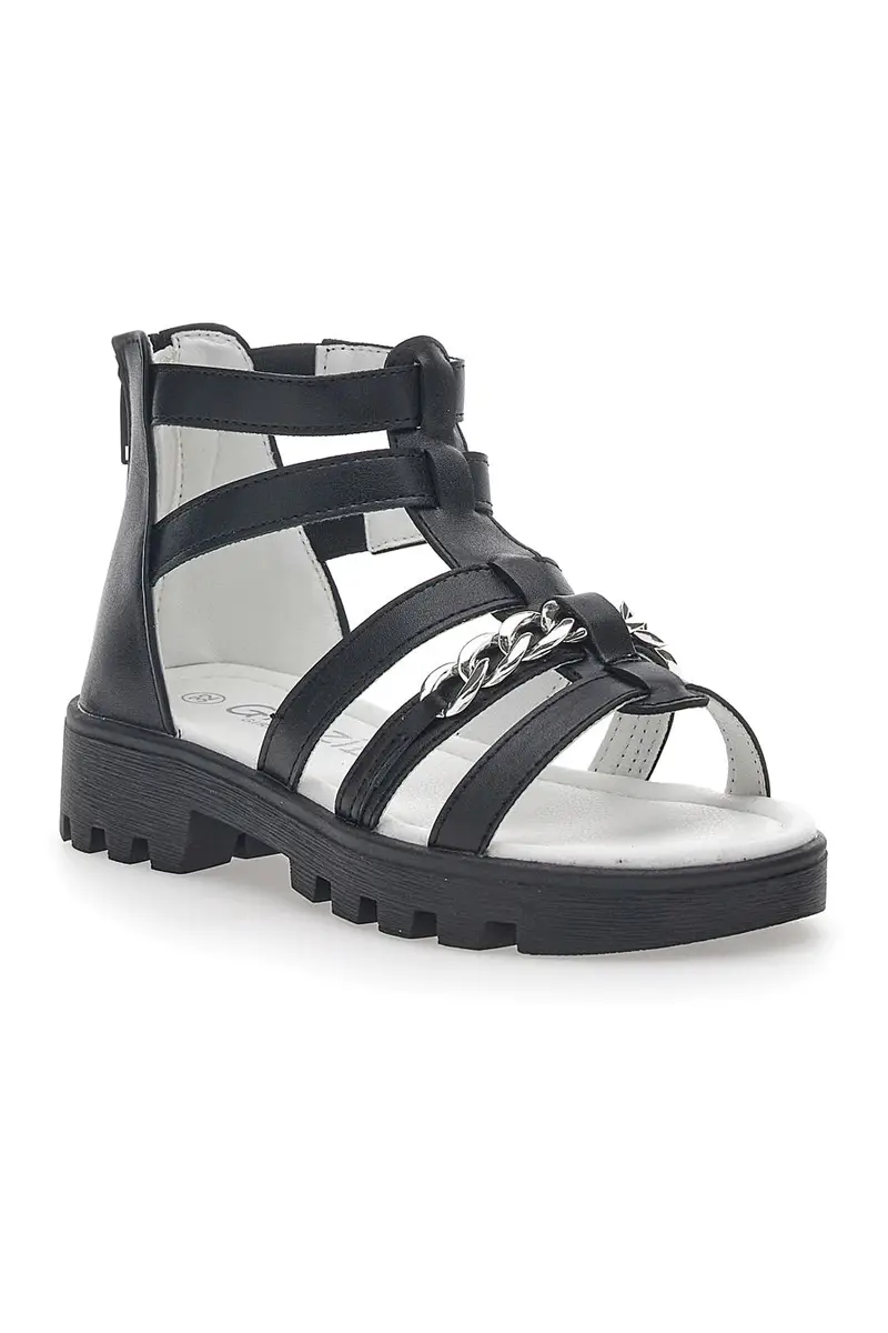 Sandali Neri con Cerniera e Catenella Grazie Girl 14355 miniatura 2