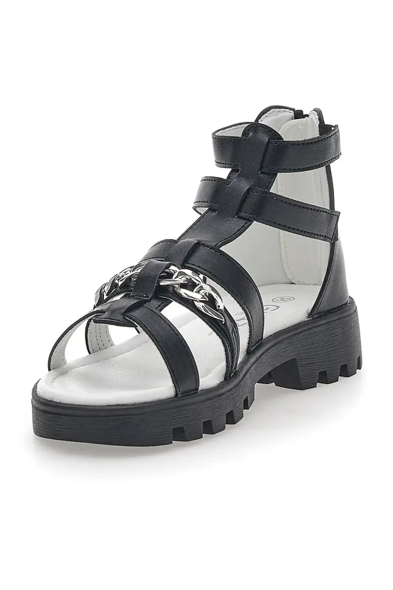 Sandali Neri con Cerniera e Catenella Grazie Girl 14355 miniatura 3