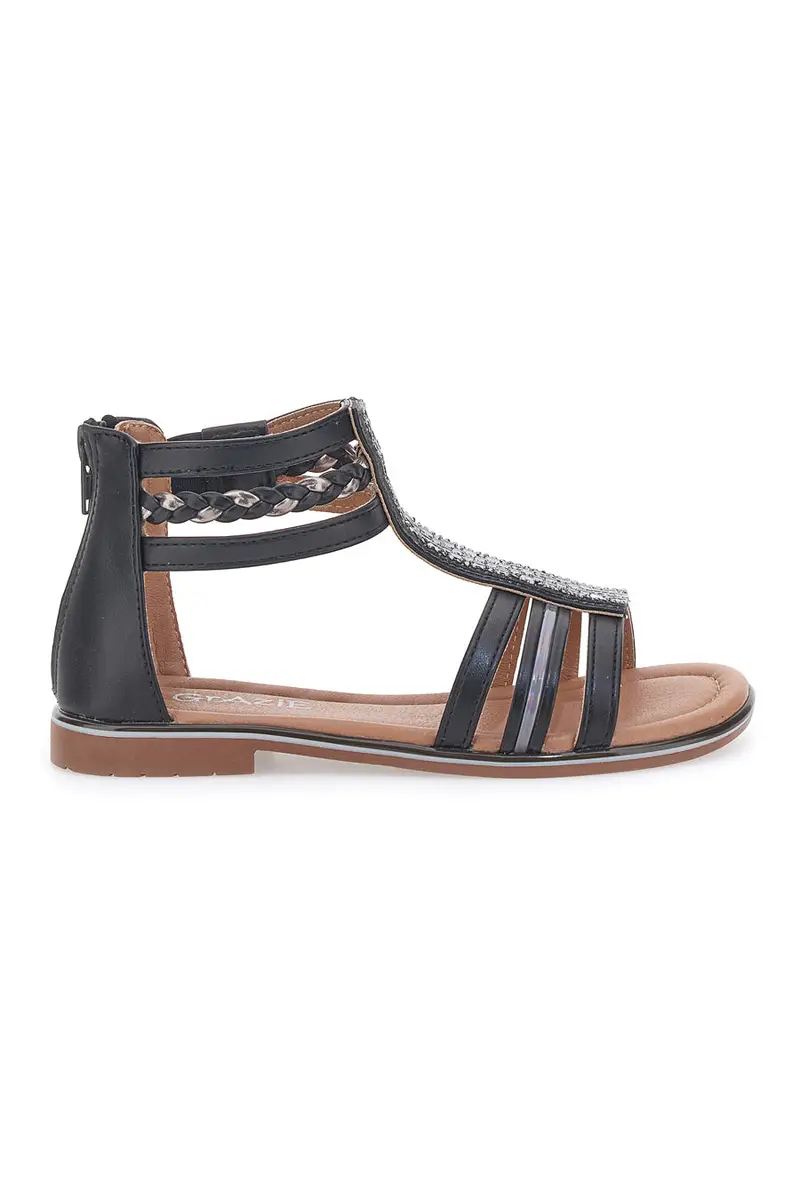 Sandali Neri con Cerniera Posteriore e Tomaia a Fascia GRAZIE GIRL 15029