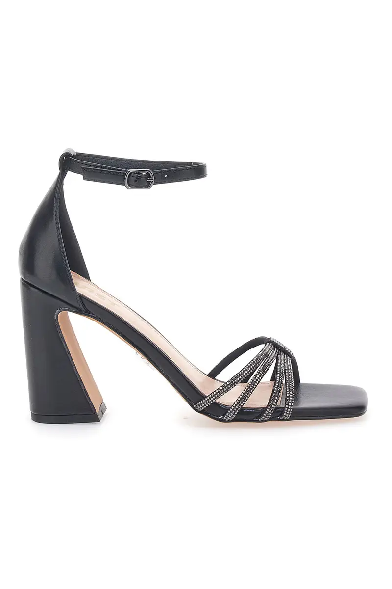 Sandali Neri con Cinturino alla Caviglia e Tacco a Cosa THE FIRST 622