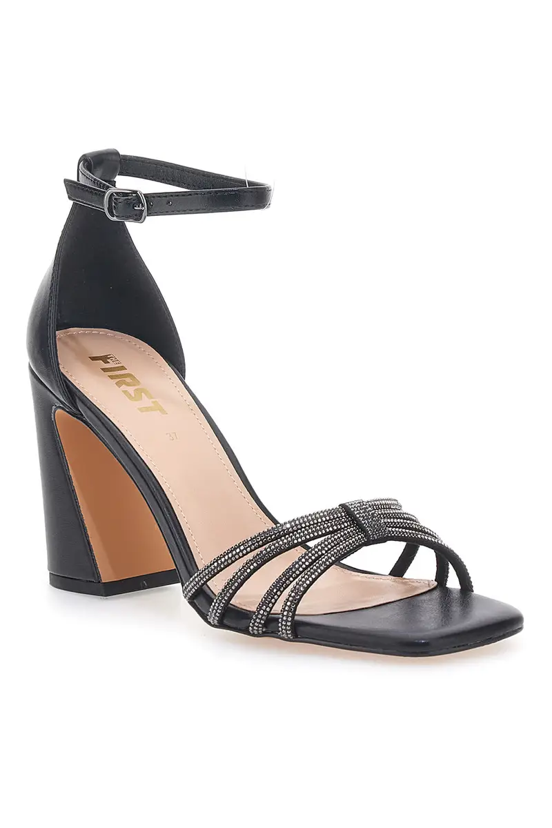 Sandali Neri con Cinturino alla Caviglia e Tacco a Cosa THE FIRST 622 miniatura 2