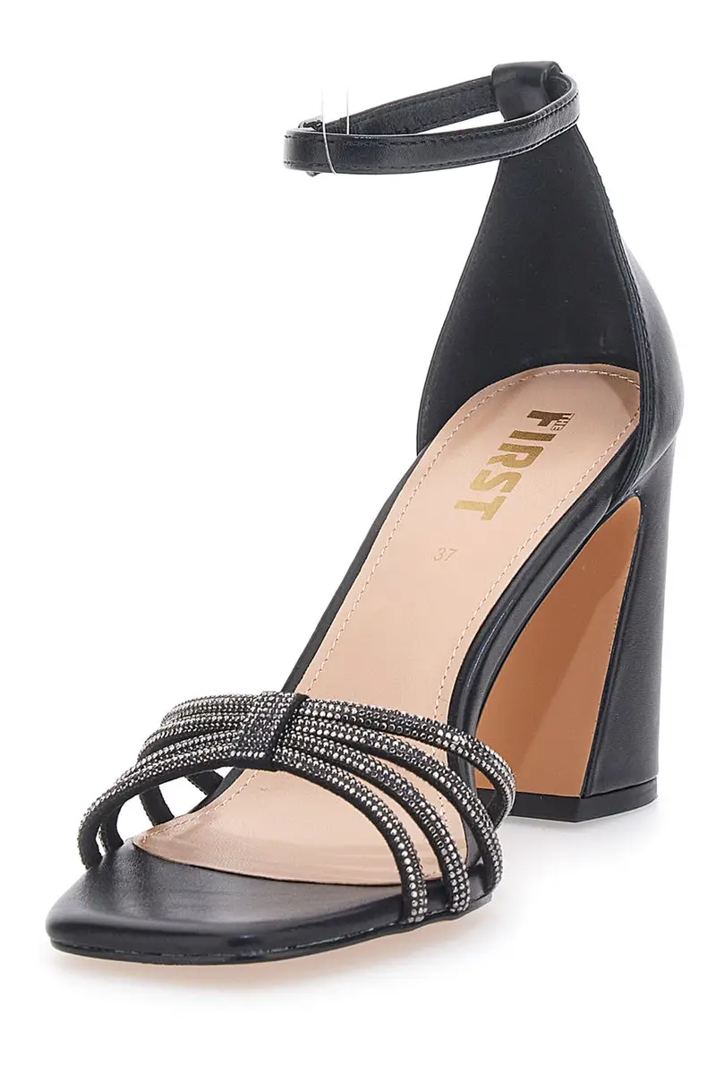 Sandali Neri con Cinturino alla Caviglia e Tacco a Cosa THE FIRST 622 miniatura 3