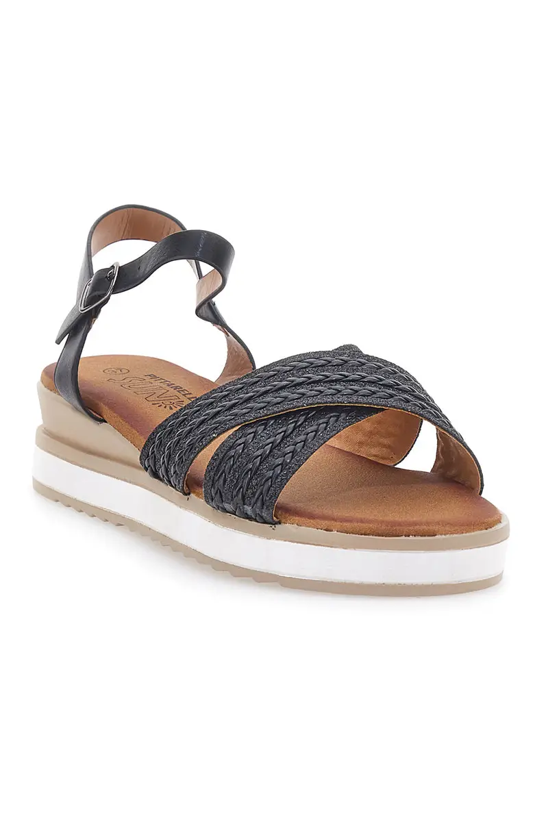 Sandali neri con fasce glitterate e zeppa bassa PITTARELLO SUN CH2071B02 miniatura 2