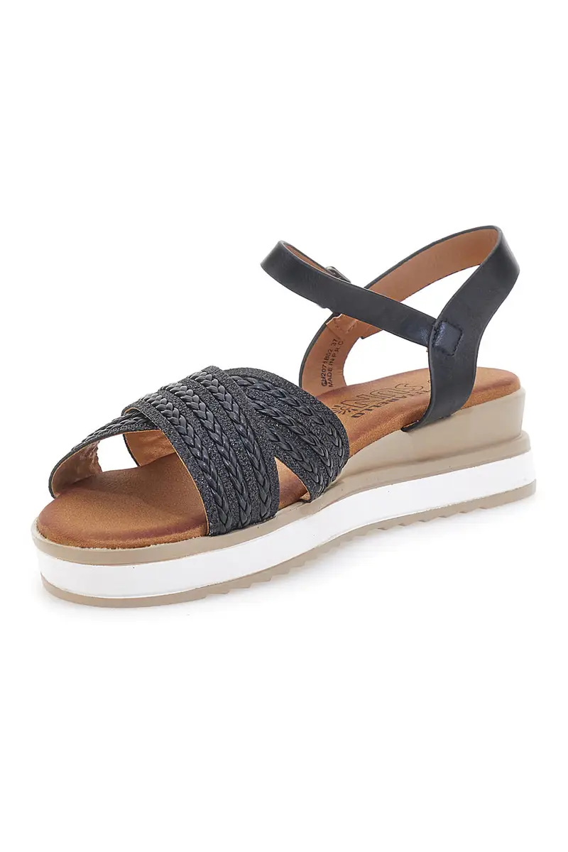 Sandali neri con fasce glitterate e zeppa bassa PITTARELLO SUN CH2071B02 miniatura 3