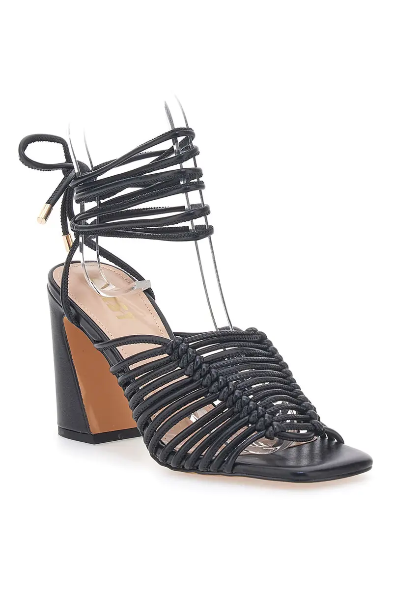 Sandali Neri con Lacci e Tacco a Coda THE FIRST 622 miniatura 3