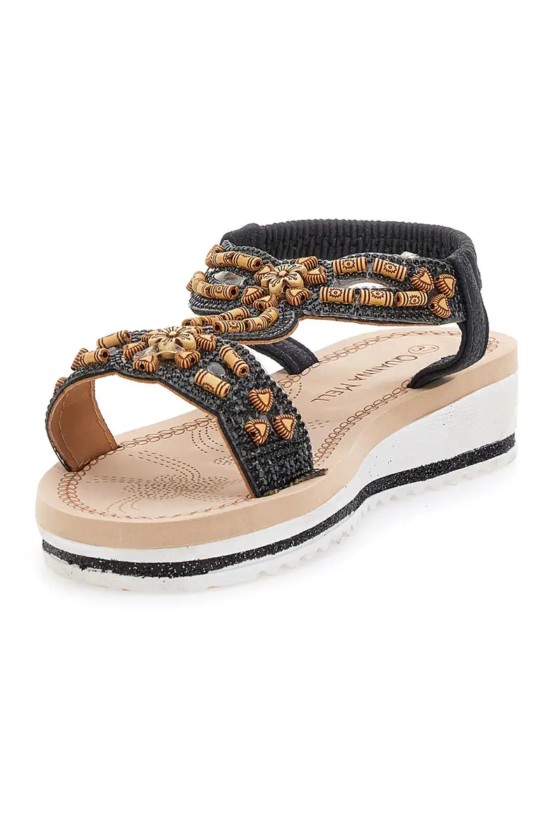 Sandali Neri Con Perline Quanna Mel 21026 miniatura 3