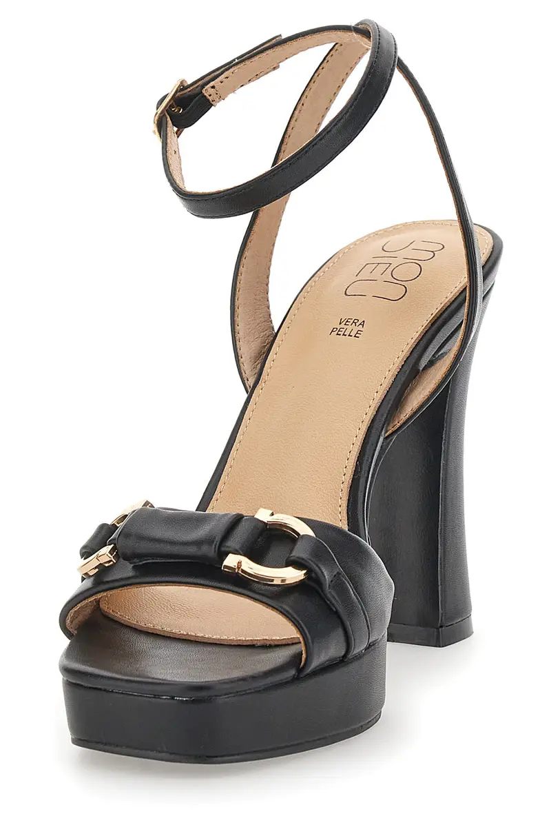 Sandali Neri con Plateau e Tacco Alto e Dettaglio Dorato Mon Dieu B075Q82 miniatura 3