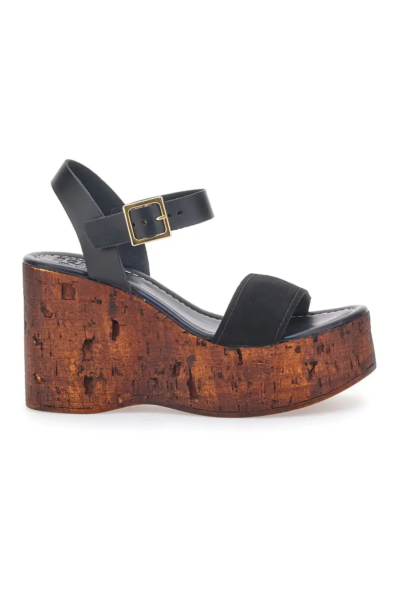 Sandali Neri con Platform Effetto Legno e Tomaia in Pelle PITTARELLO LOVE 5906/P