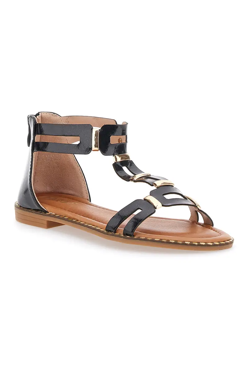 Sandali Neri Con Suola Flat The First 19467 miniatura 2