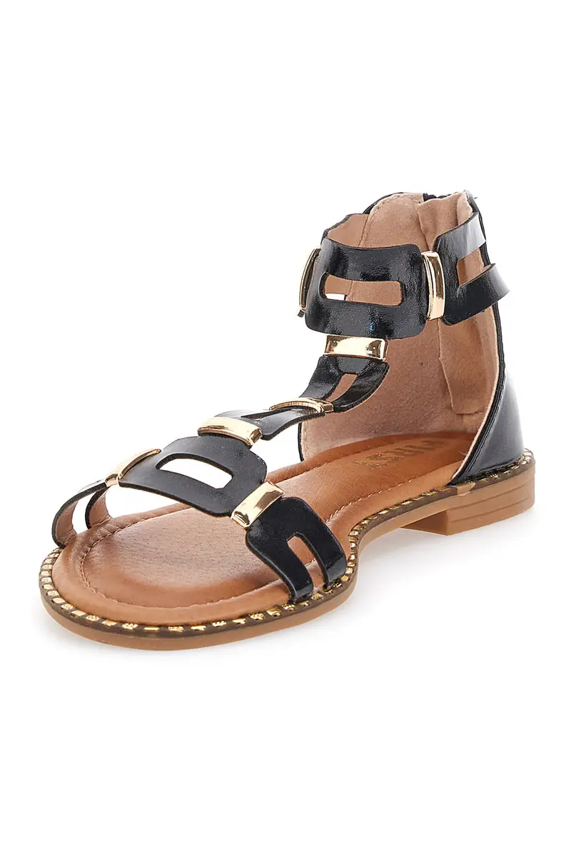 Sandali Neri Con Suola Flat The First 19467 miniatura 3