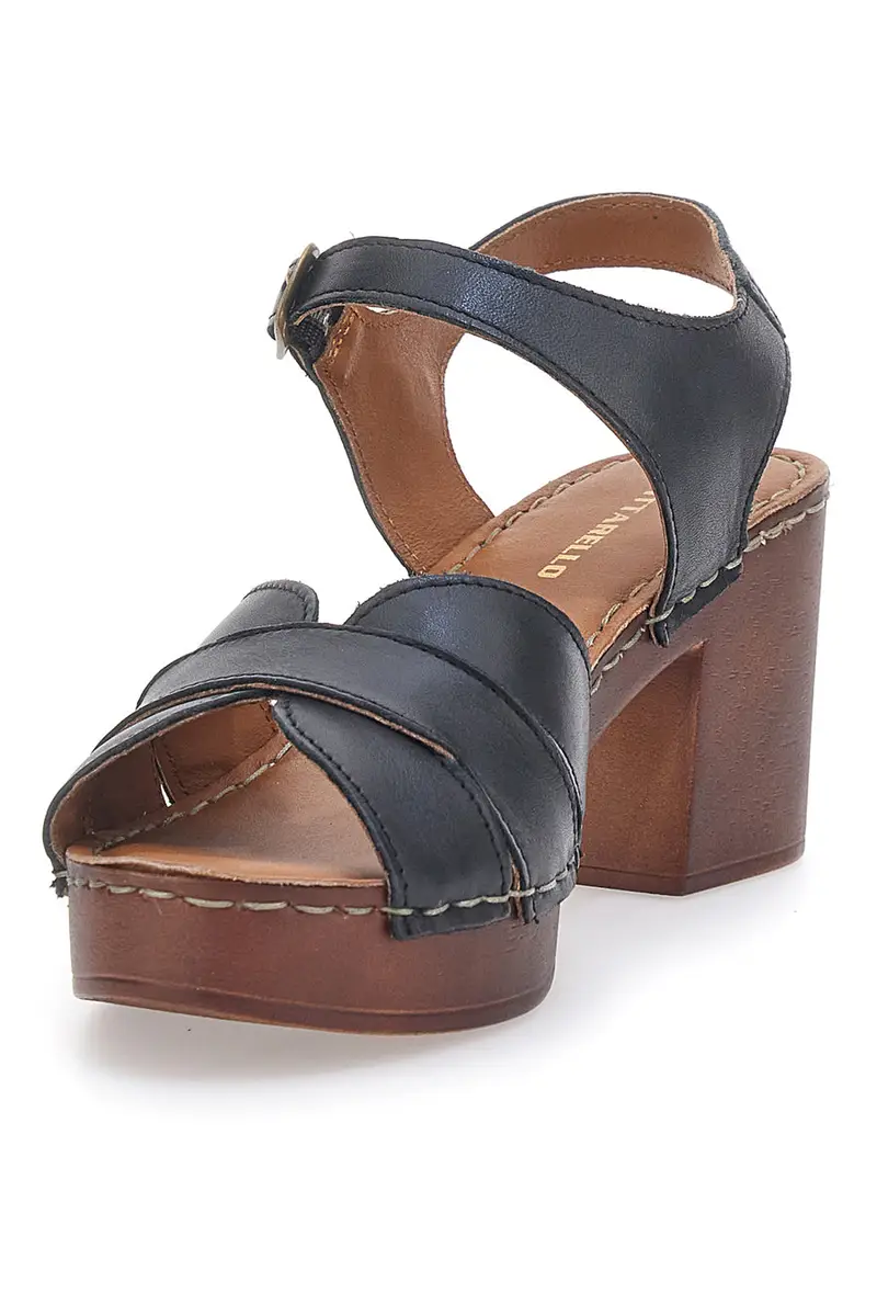 Sandali Neri con Tacco a Blocco e Tomaia in Pelle PITTARELLO 1146209 miniatura 3