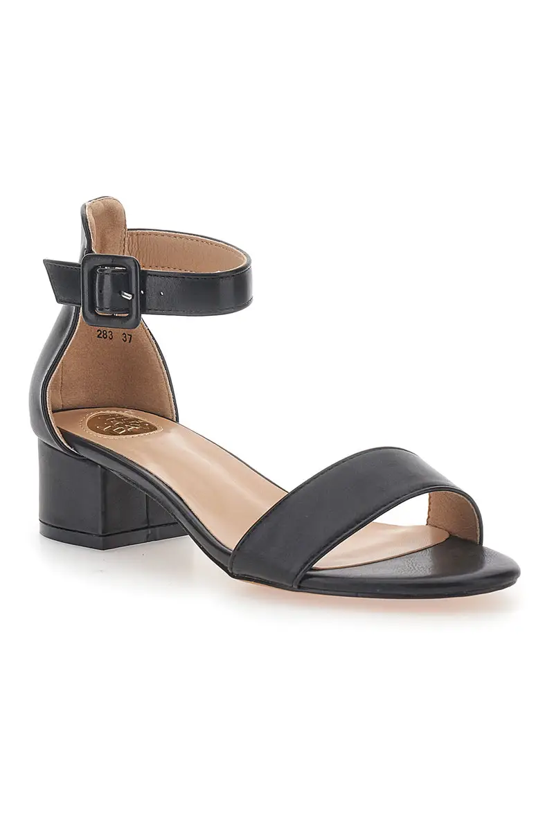 Sandali neri con tacco basso e cinturino LE HAVRE PARIS 283 miniatura 2