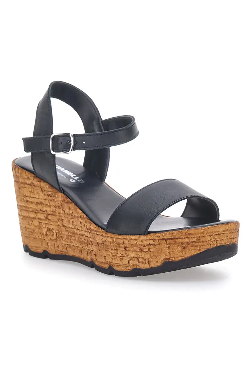 Sandali Neri Con Tomaia in Pelle e Zeppa PITTARELLO 34723002 miniatura 2