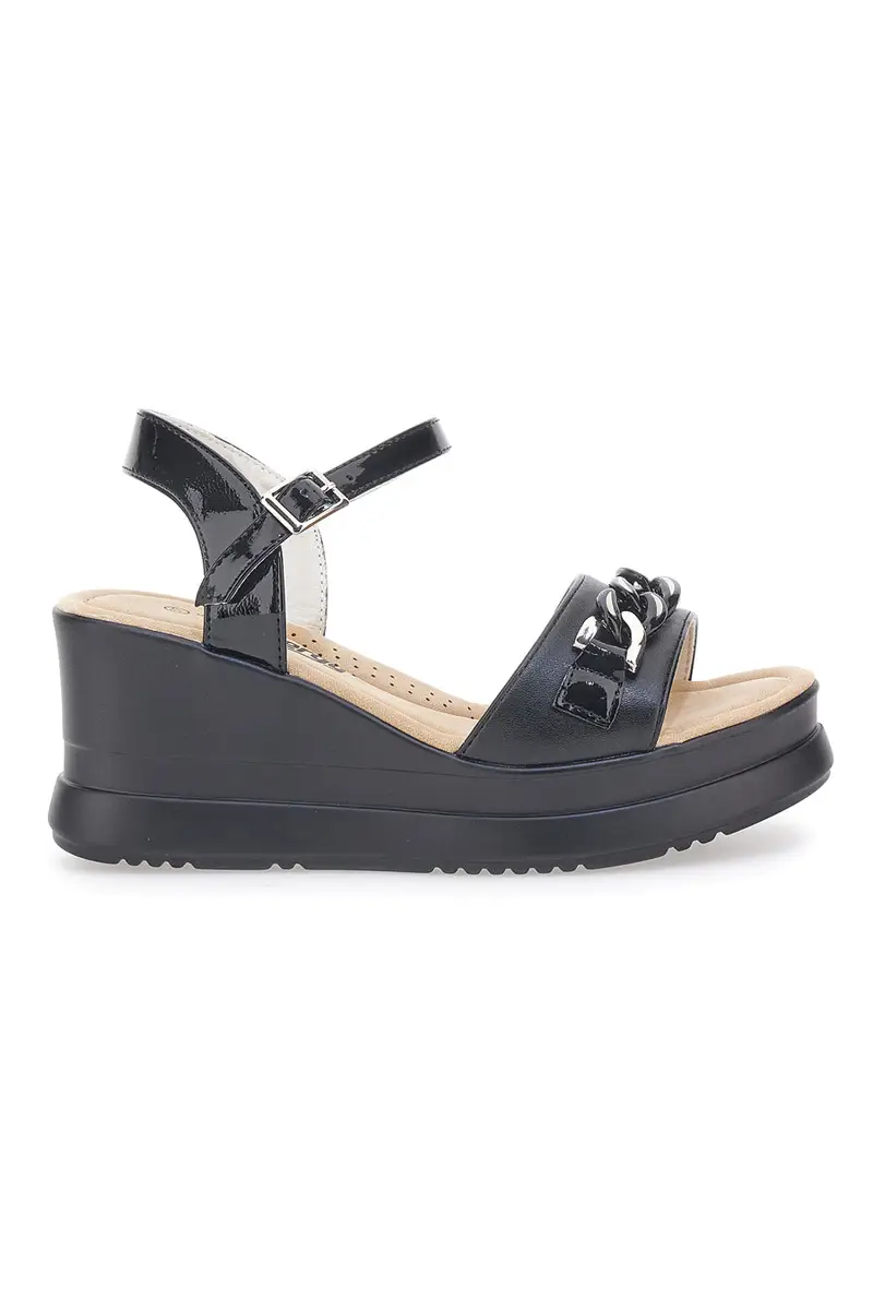 Sandali neri con zeppa e catena frontale ENERGY E486