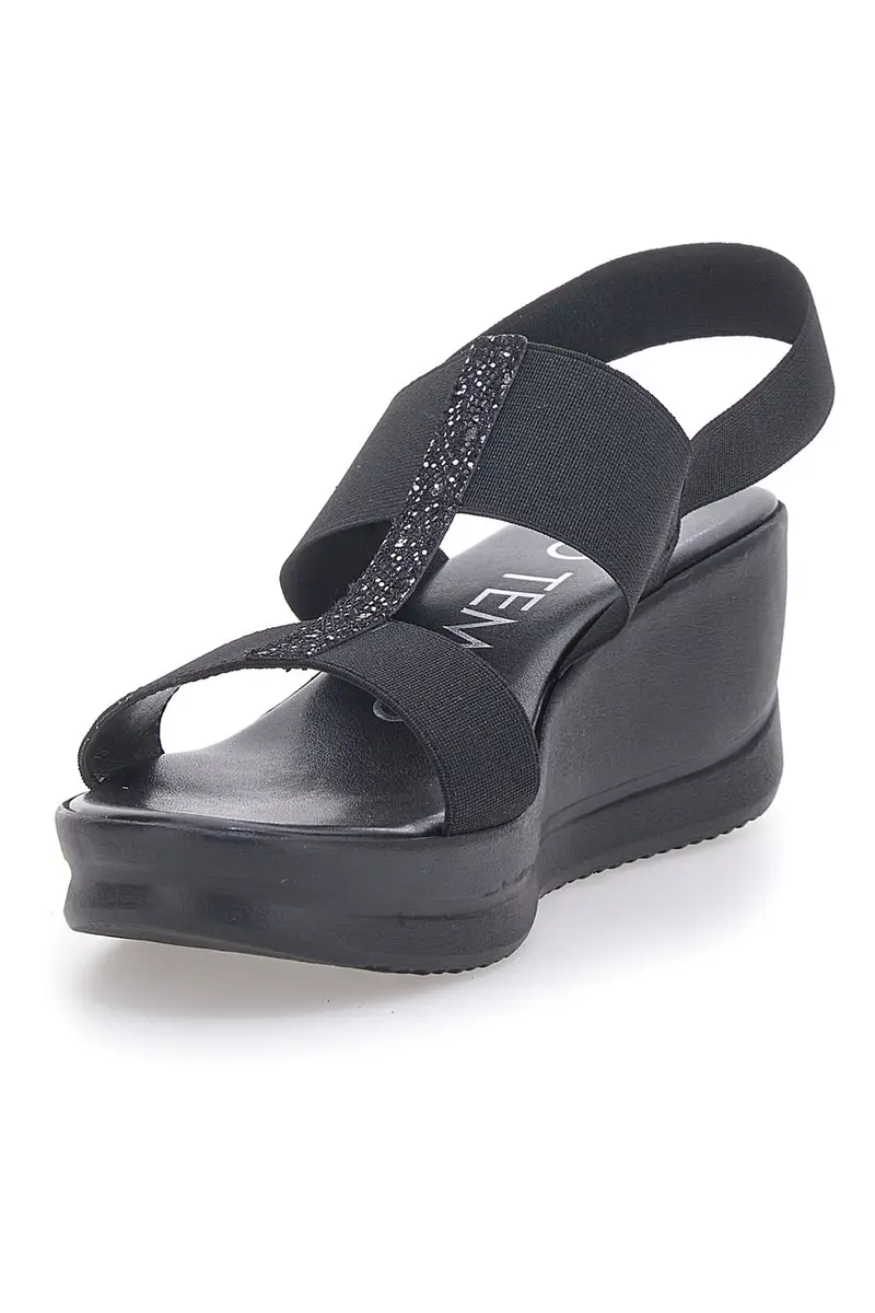 Sandali Neri Con Zeppa Elasticizzati MIO TEMPO 2210/9738 miniatura 3