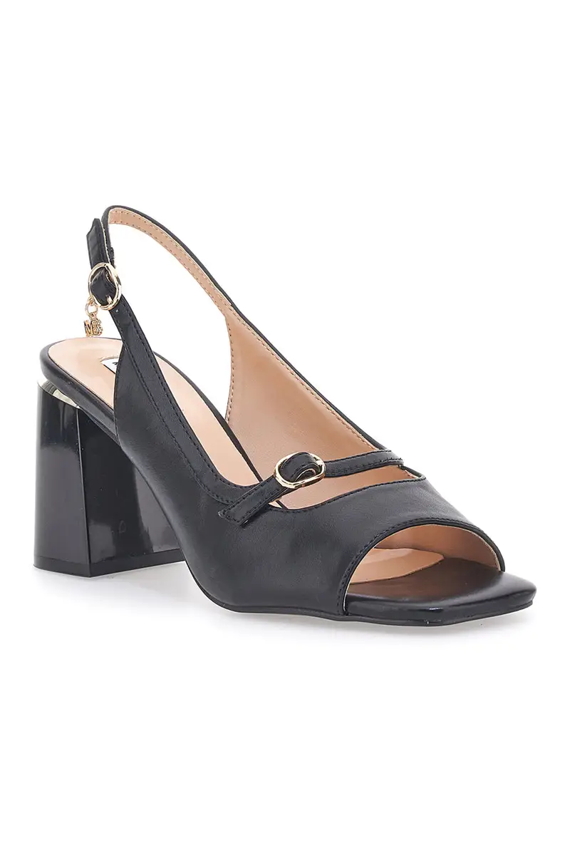 Sandali Neri Eleganti con Tacco Largo e Dettaglio Gioiello Mariella Burani 51161 miniatura 2