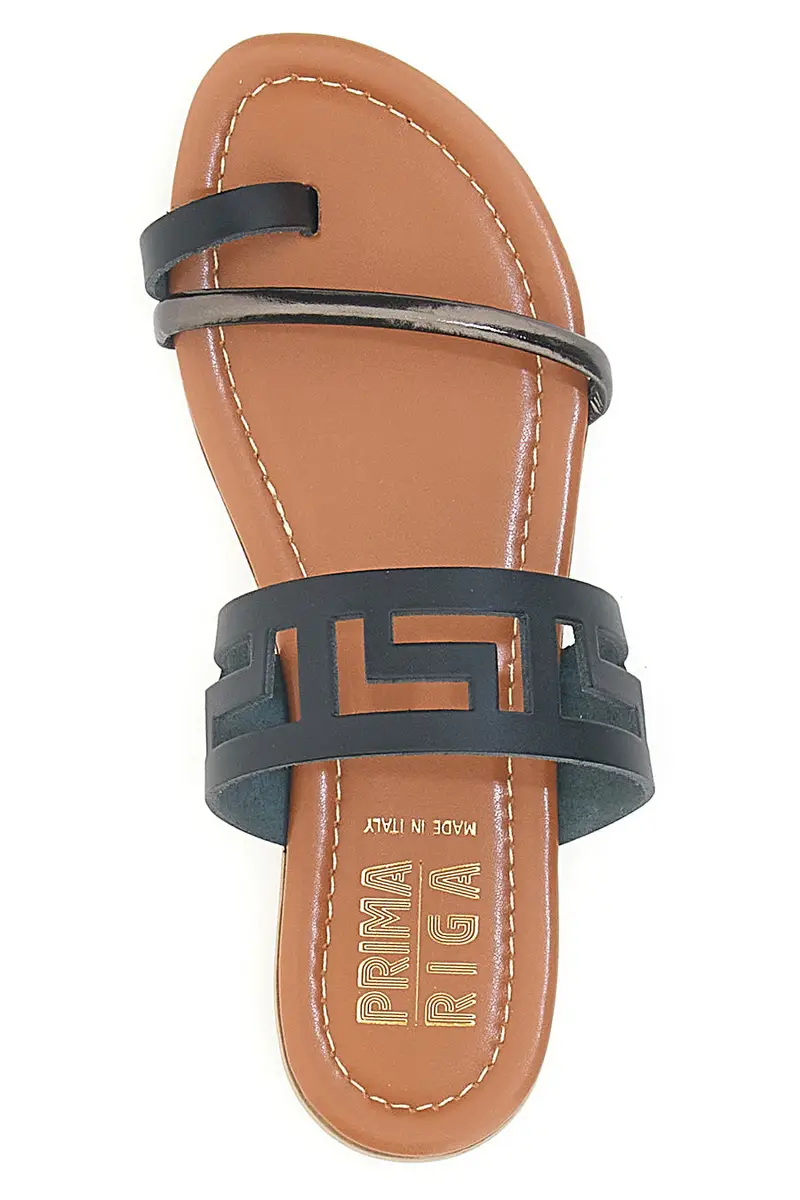 Sandali Neri Flat con Dettagli Geometrici Traforati PRIMA RIGA 24F miniatura 3