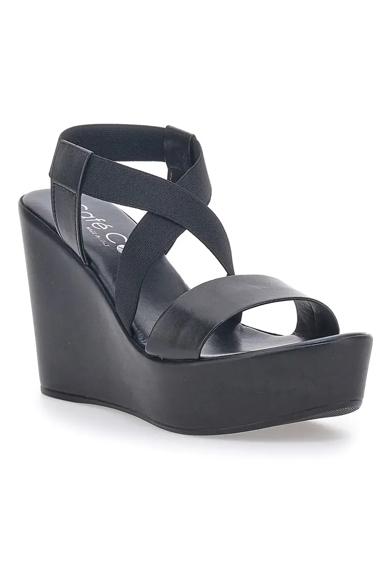 Sandali Neri Made In Italy Con Zeppa Da Donna Cafe' Cost 1 miniatura 2