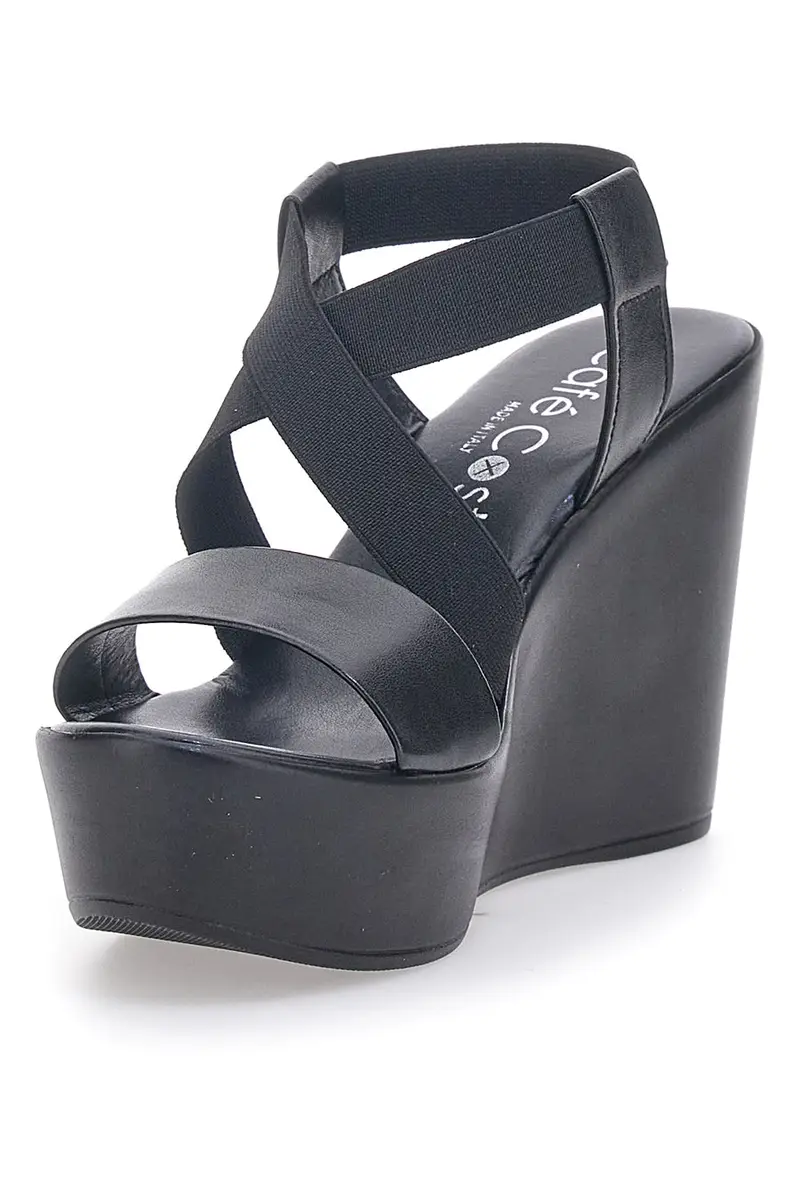 Sandali Neri Made In Italy Con Zeppa Da Donna Cafe' Cost 1 miniatura 3