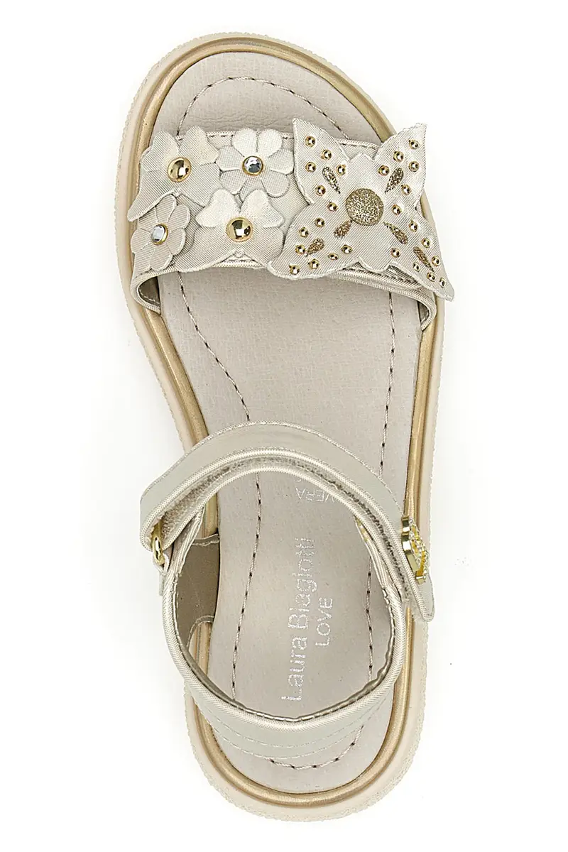 Sandali Oro con Fiore Decorativo e Velcro LAURA BIAGIOTTI 96129493 miniatura 3