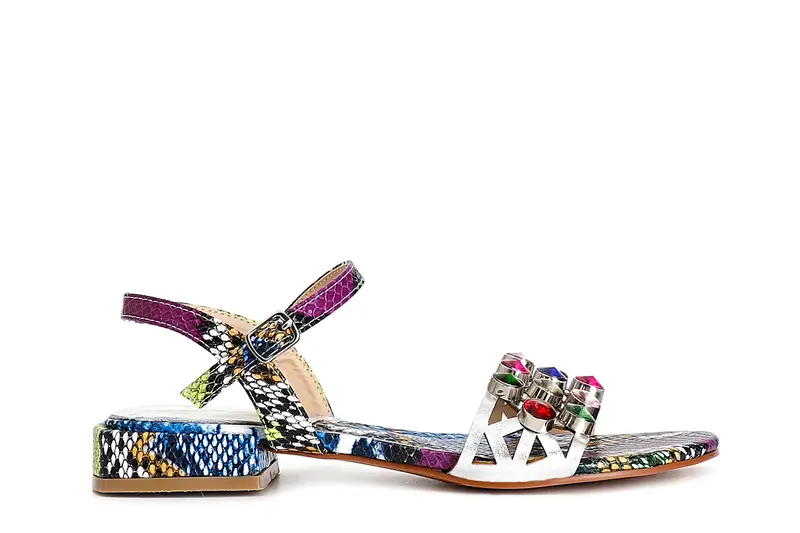 sandali stampa effetto pitonato con strass argento