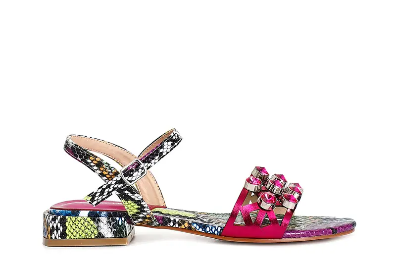 sandali stampa effetto pitonato con strass fuxia