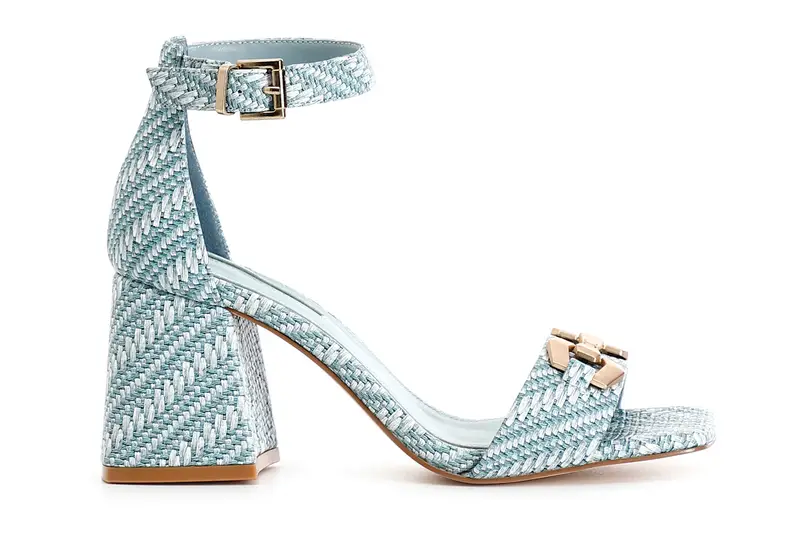 sandali stampa effetto rafia con toppone chiuso e accessorio blu 37