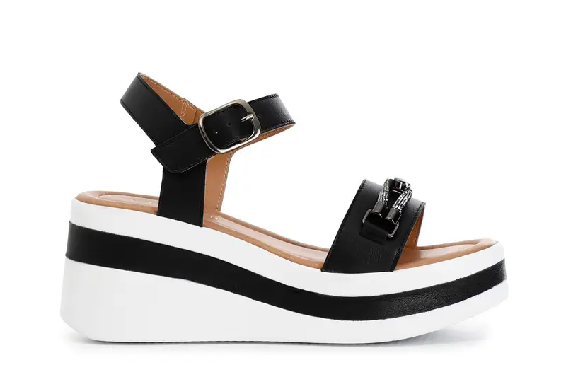 sandali su zeppa in nappa con accessorio strass nero 40