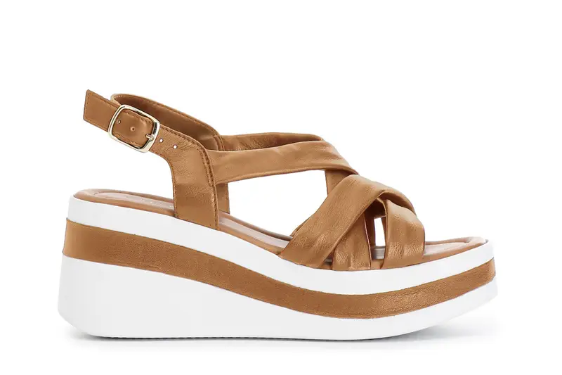 sandali su zeppa in nappa con incrocio cuoio 37