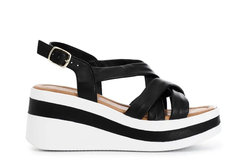 sandali su zeppa in nappa con incrocio nero 39