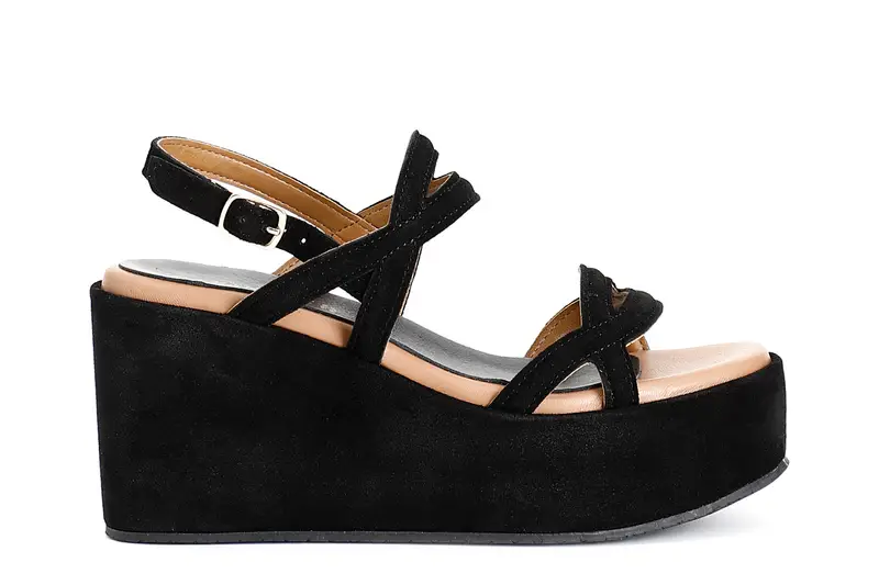 sandali zeppa in pelle scamosciata due incroci nero 39