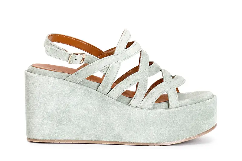 sandali zeppa in pelle scamosciata tre incroci salvia