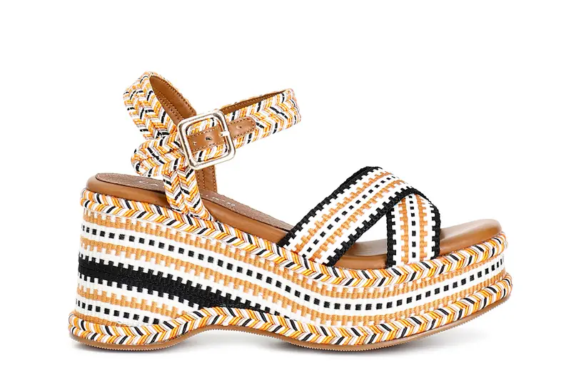 sandali zeppa in tessuto multi arancio