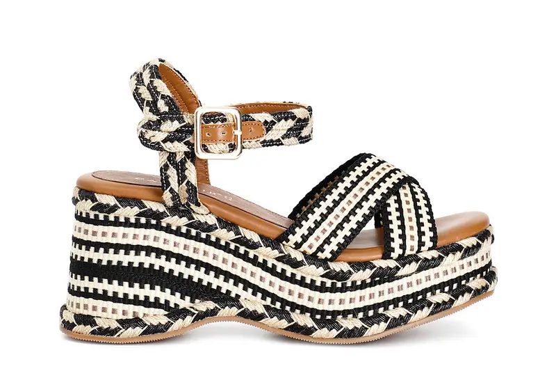 sandali zeppa in tessuto nero beige 36