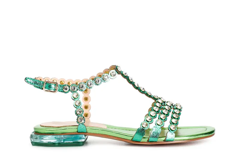 sandalo a "t" con strass verde 36