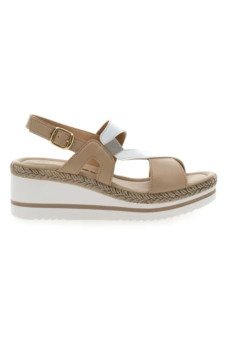 Sandalo Bianco e Beige con Zeppa Media PITTARELLO LOOK MK3313109