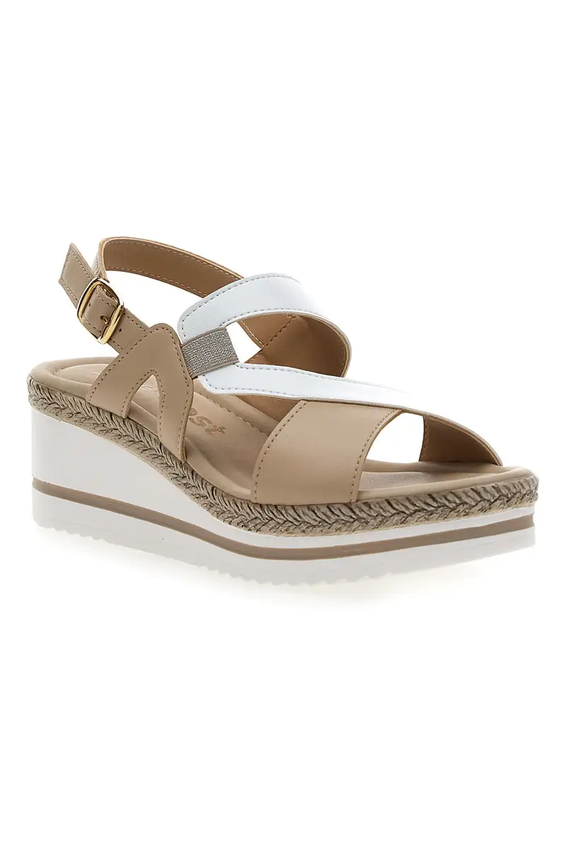 Sandalo Bianco e Beige con Zeppa Media PITTARELLO LOOK MK3313109 miniatura 2