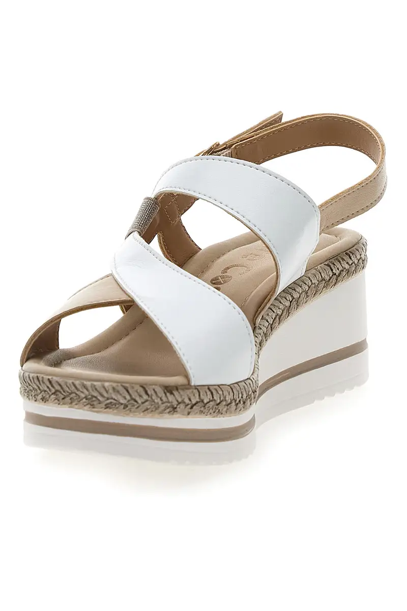 Sandalo Bianco e Beige con Zeppa Media PITTARELLO LOOK MK3313109 miniatura 3