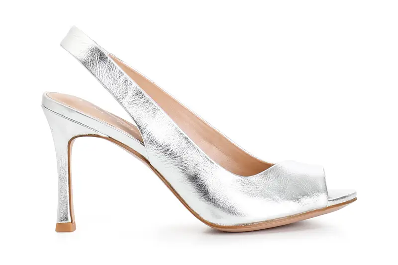 sandalo con laccio dietro in pelle laminata argento 39