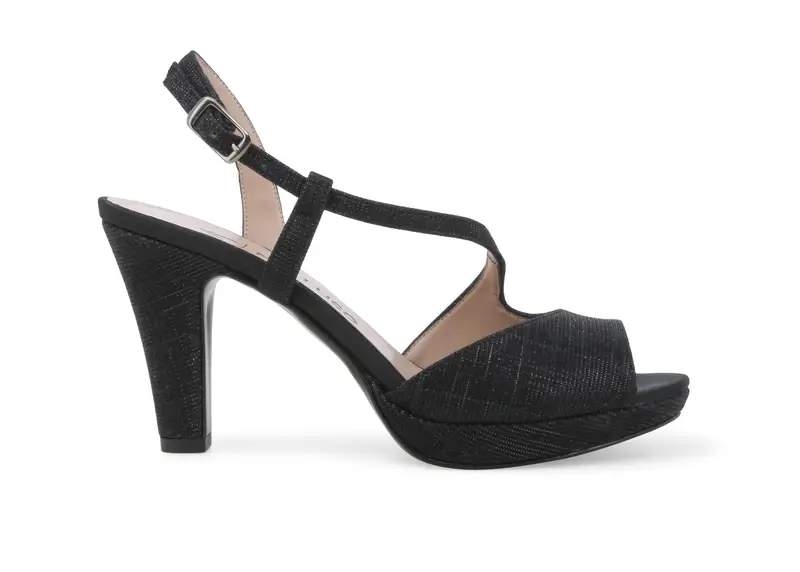 Sandalo donna elegante cerimonia in tessuto nero j594z