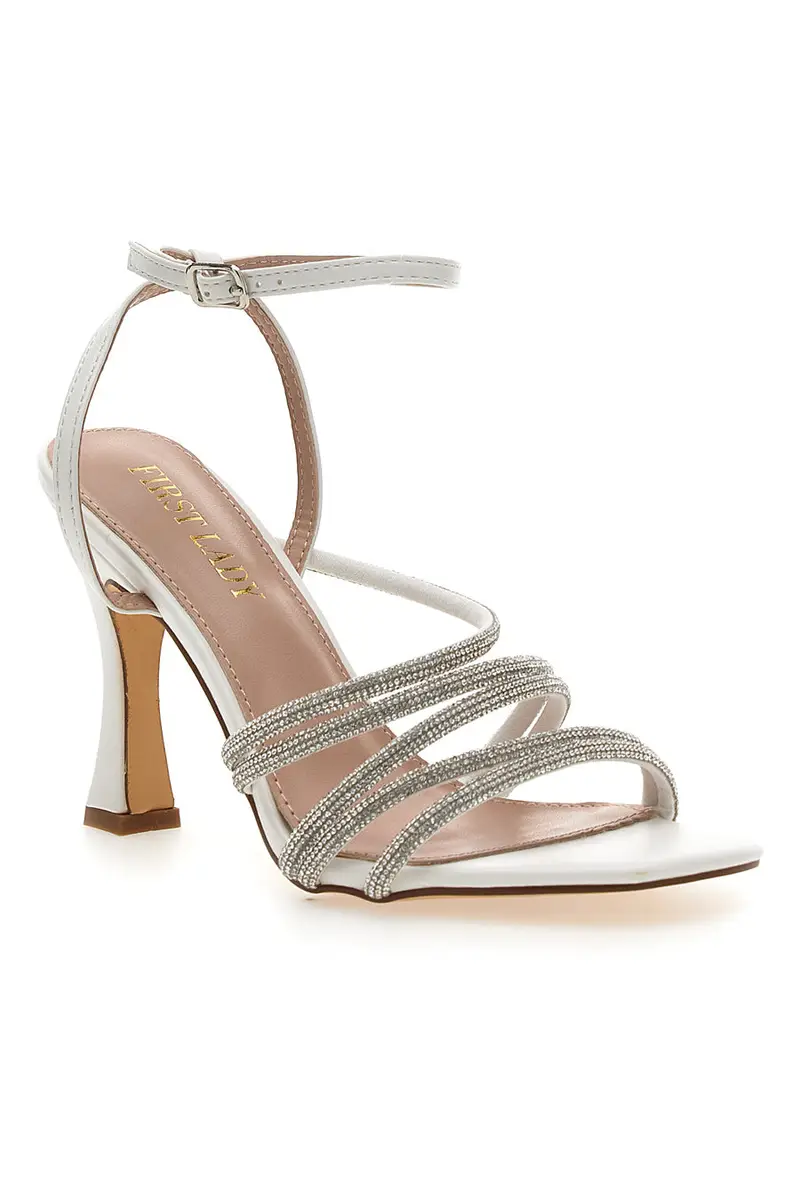 Sandalo Gioiello Bianco Con Strass e Tacco Alto FIRST LADTY P538 miniatura 2